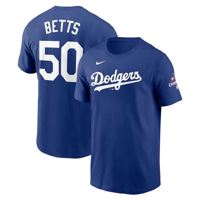 Men's Los Angeles Dodgers #50 Mookie Betts Royal 2024 World Series Champions Name & Number T-Shirt,We sell and wholesale Men's Los Angeles Dodgers #50 Mookie Betts Royal 2024 World Series Champions Name & Number T-Shirt on line form chian!